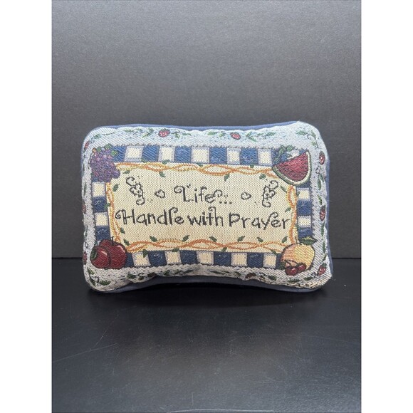 Vintage Needlepoint Pillow "Life...Handle with Prayer"  7"x11" - Picture 1 of 2